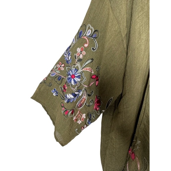 Three Bird Nest Womens Green Floral Embroidered Kimono OS Boho Indie Festival - Picture 5 of 12